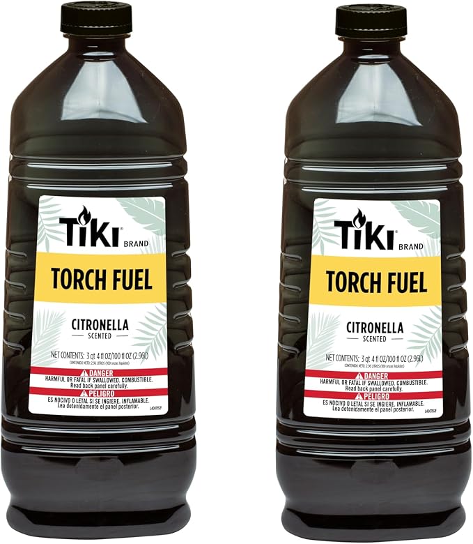 TIKI Citronella Torch Fuel – 3/4 Gallon (100 oz.) 2-Pack, Easy Pour, Long-Lasting for Outdoor Torches & Table Torches, with Citronella & Lemongrass Oil, for Patio, Garden & Backyard Use