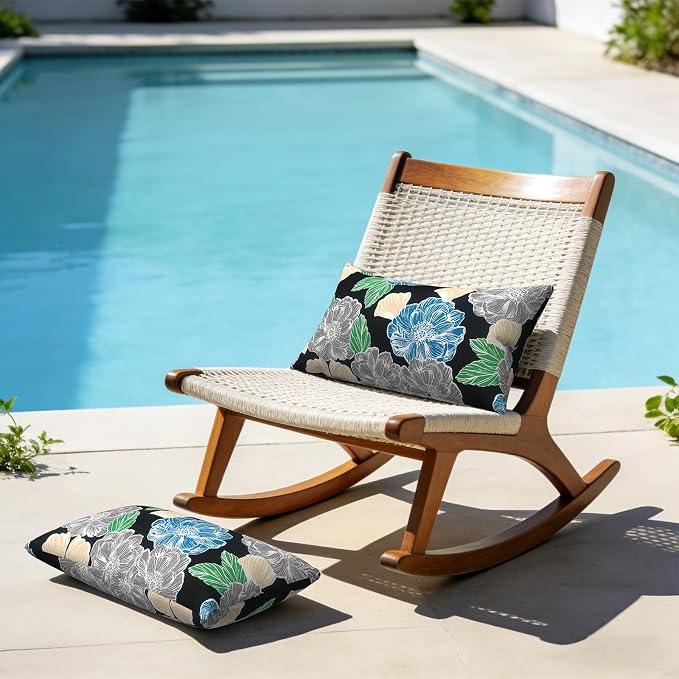 12x20 Inch Lumbae Pillow Covers, Rectangle Waterproof Throw Covers Set of 2, Decorative Patio Furniture Cushion Cases for Porch Garden, Peony Garden
