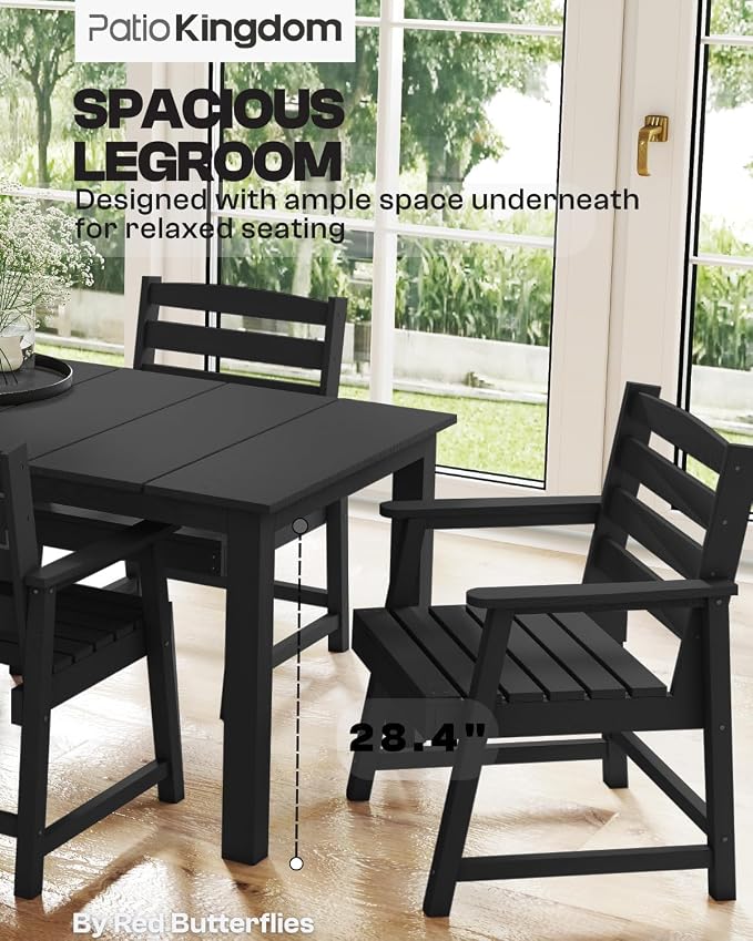 HDPE 5-Piece Outdoor Dining Set with 15FT Umbrella, White | All-Weather Patio Table and Chairs for 4, Fade-Resistant Patio Furniture Dining Set for Lawn, Garden, Deck, Backyard
