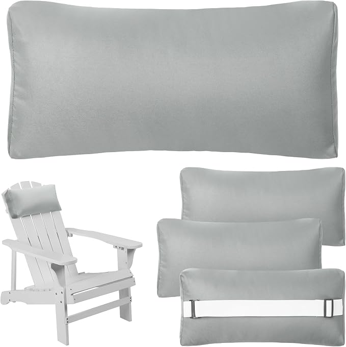 Headrest Pillow for Patio Chaise Lounge Chair, 4 Pack Outdoor Chaise Pillows with Adjustable Elastic Stripe Head Resting Pillows for Recliner Office Chair, Gray