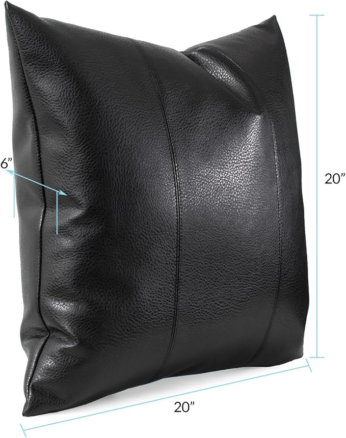 Howard Elliott Collection Fluffy Square Throw Pillow, Premium Stuffer Decorative Comfortable Sleeper Cushion, Soft Square Pillow Insert for Bedroom, Couch & Sofa, 20 x 20 Inch, Avanti Black