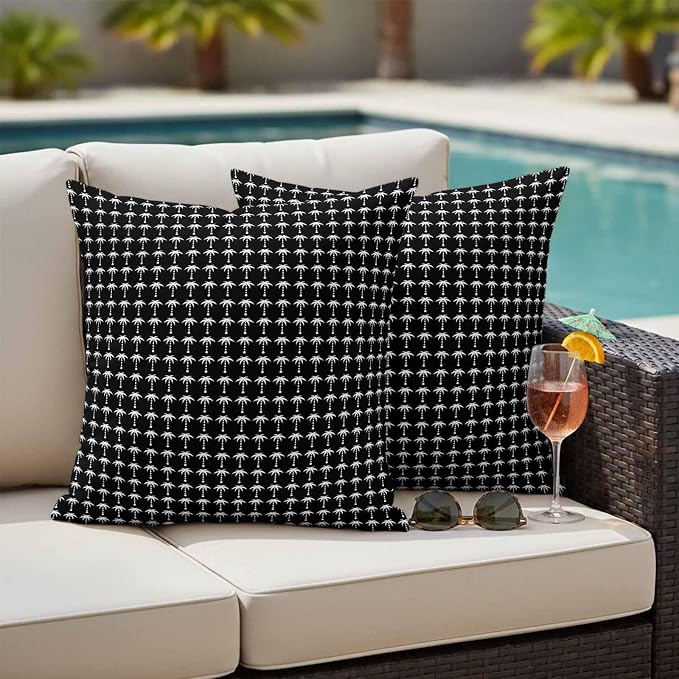 Palm Trees Outdoor Pillow Covers 20"x20" Set of 2, Summer Vintage Nautical Coastal Beach Ocean Black Tree Waterproof Throw Pillow Covers for Patio Furniture, Decorative Cushion Covers for Porch