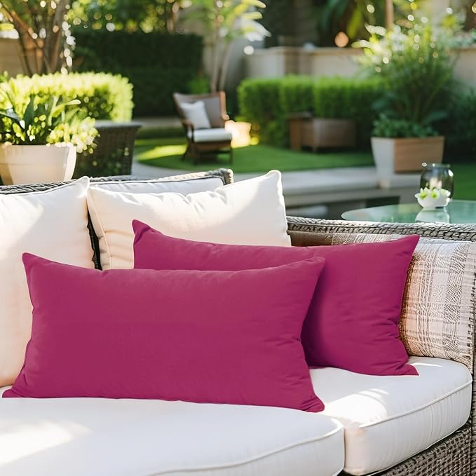 SK Studio Outdoor Water Resistant Throw Pillows, Decorative Patio Lumbar Cushions, Fluffy Furniture Garden Cushions for Home Patio Coach Sofa Use, Pack of 2, Purple, 24x24 Inch