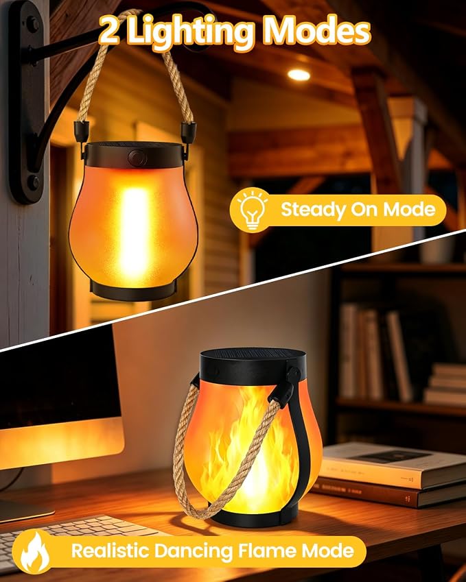 6 Pack Solar Lanterns Outdoor Waterproof, Solar Flame Lanterns with 2 Modes | Ultra-Real Flame, USB/Solar Charging, IP65 Waterproof, Hanging/Table Solar Lights Outdoor for Tree Garden Porch Yard Patio