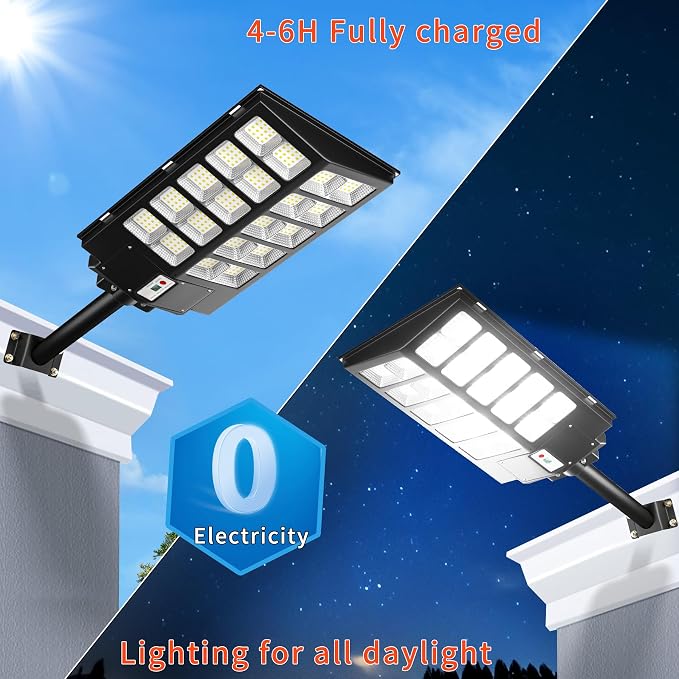 Solar Street Lights Outdoor,Of-6000W Commercial Parking Lot Light | Solar Flood Light, LED Area Light with Motion Sensor, Dusk to Dawn, Remote Control for Security Lighting in Streets, Barns