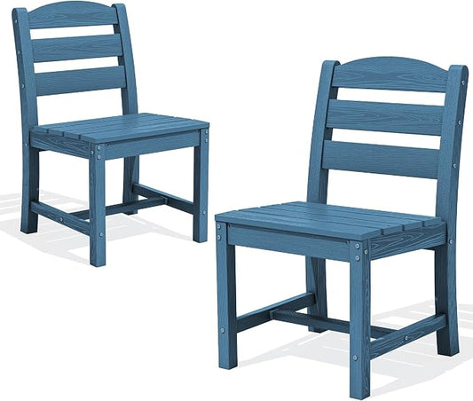 SERWALL Outdoor Armless Dining Chairs Set of 2, All-Weather HDPE Patio Chair with 19.7" Widened Seat, for Backyard, Garden, Blue
