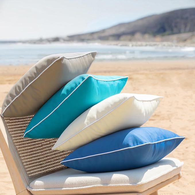 Phantoscope Pack of 2 Outdoor Waterproof Solid Throw Decorative Pillow Cover Decorative Square Outdoor Pillows Cushion Case Patio Pillows for Couch Tent, Light Coffee 12x20 inches 30x50 cm