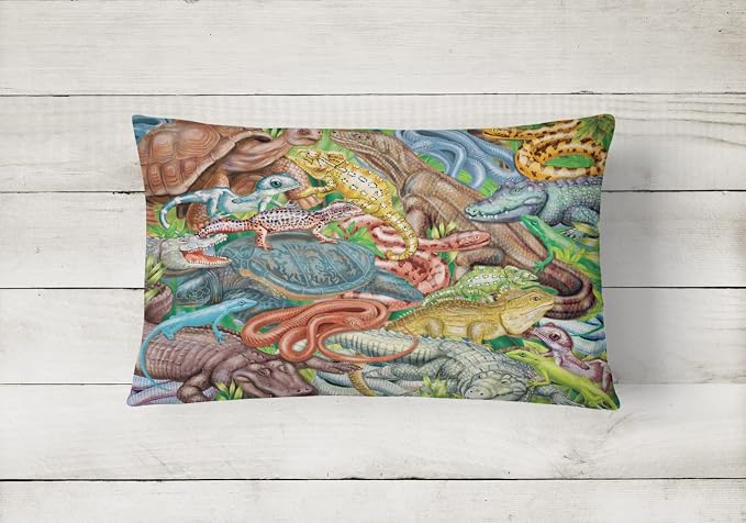 Caroline's Treasures PRS4034PW1216 Scales and Tails, Snakes, Turtle, Reptiles Canvas Fabric Decorative Pillow Machine Washable, Indoor Outdoor Decorative Pillow for Couch, Bed or Patio, 12HX16W