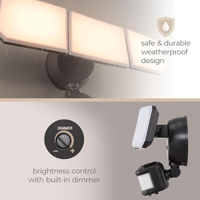 Guardian Flood and Security Wall Light with 3 Lights 3,400 Lumens 30 Watts and Programmable Motion and Photo Sensor in Bronze