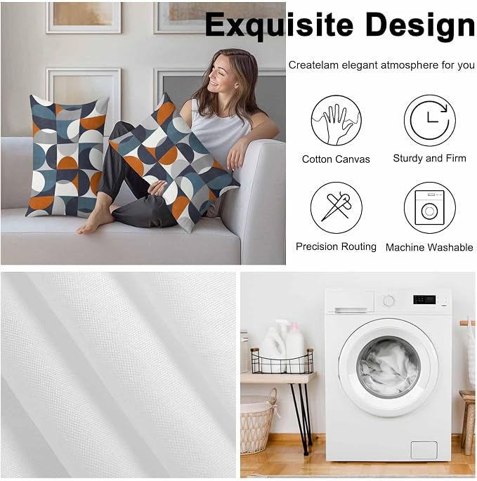 Vandarllin Outdoor Throw Pillows Covers 20x12 inch Set of 2 Waterproof Mid Century Geometric Decorative Zippered Cushion Covers for Patio Furniture, Abstract Modern Orange Blue Lumbar Pillowcases