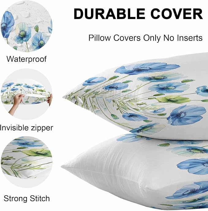 Flower Outdoor Throw Pillow Cover Watercolor Poppy Floral Waterproof Cushion Covers 2 Pack Pillow Cases Home Decoration for Patio Garden Couch Sofa,Garden Botanical Art