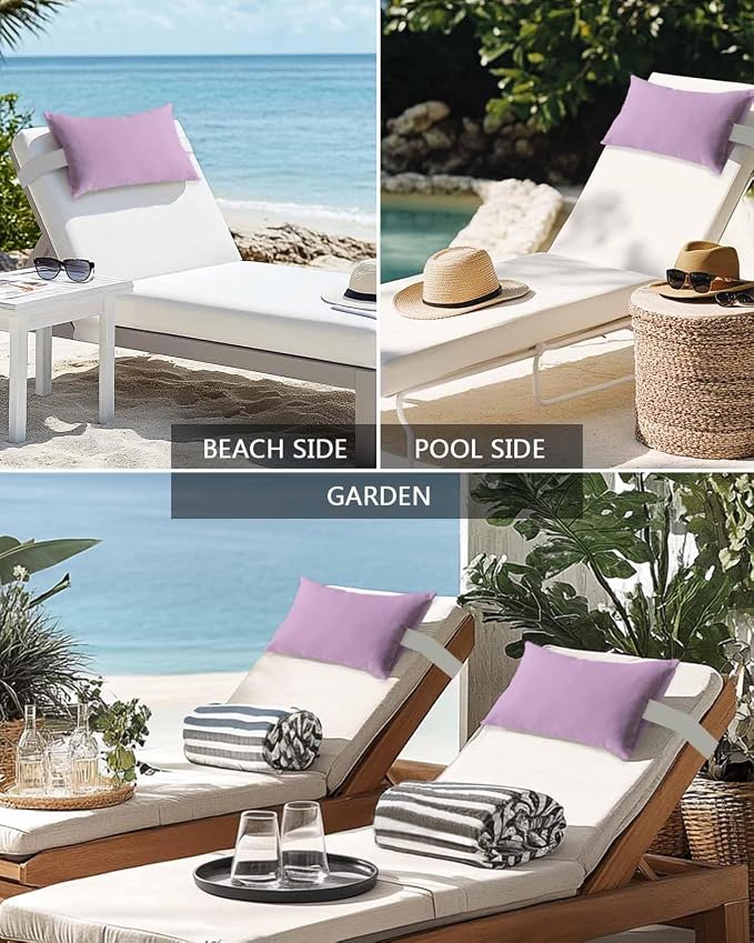 Outdoor Pillow for Lounge Chair with Strap & Insert Lavender Recliner Head Pillow Solid Purple Color Waterproof Headrest Patio Lumbar Pillows for Beach Pool Office Chaise Chair 11x16 Inch