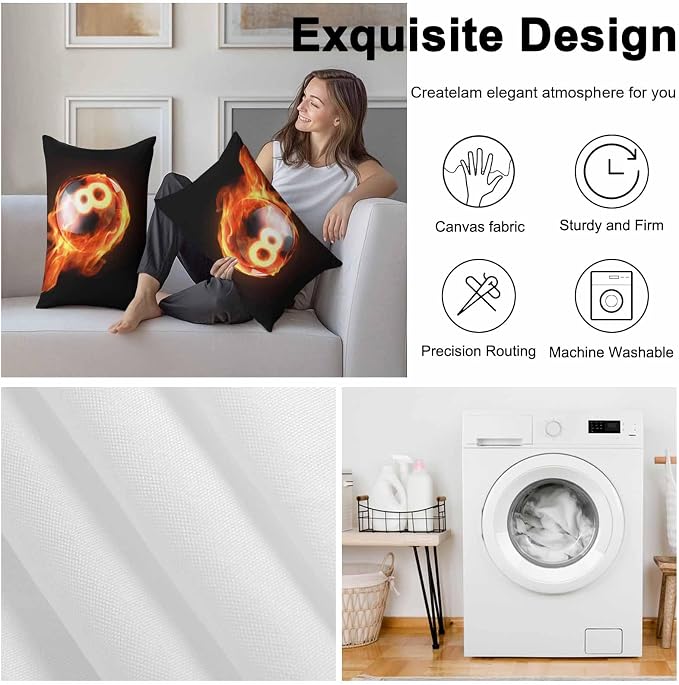 Billiards Outdoor Pillow Covers 20x12 Inch Lumbar Pillow Covers Set of 2 Waterproof Decorative Throw Pillow Cases Modern Buruning Flame Sport Black Background Cushion Covers for Patio Furniture Garden