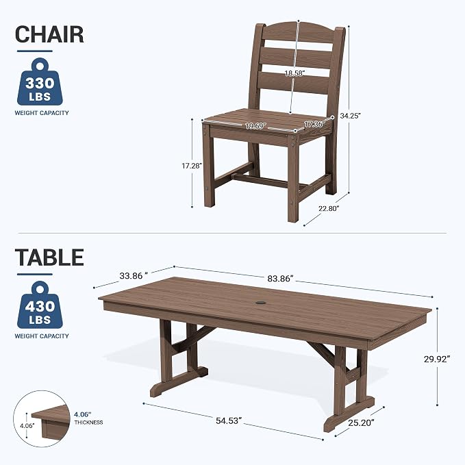 KINGYES Outdoor Armless Dining Chairs Set of 4,All-Weather HDPE Patio Chairs for Backyard,Pooside,Brown