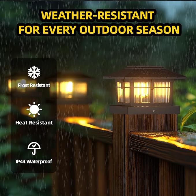 4x4 Solar Post Cap Lights, Classic Black, 2 Pack, Warm & Cool White | Fits 4x4 Wooden and Vinyl Posts,Fence Deck Post Lights,Edison-style bulb