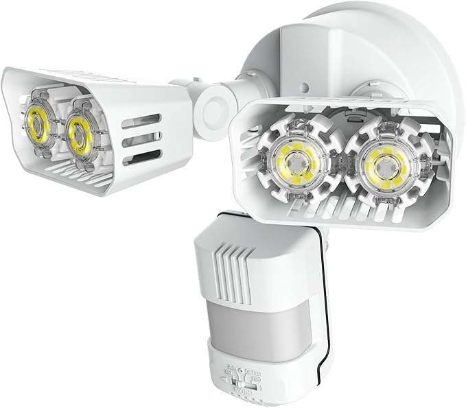 SANSI 18W 1800LM LED Motion Sensor Outdoor Lights, Energy Saving Security Light, 200W Equiv. 5000K Dusk to Dawn Flood Light, 50,000 Hours Lifespan, IP65 Waterproof for Yard, Doorway, White, Eco Series | 200W Equiv. Daylight Dusk to Dawn Wide Angle Illu...