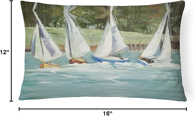 Caroline's Treasures JMK1035PW1216 Sailboats on The Bay Canvas Fabric Decorative Pillow Machine Washable, Indoor Outdoor Decorative Pillow for Couch, Bed or Patio, 12HX16W