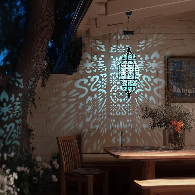 18 Inch High Large Hanging Solar Lights Outdoor Garden Decor, Decorative Waterproof Plastic Moroccan Solar Lantern Lamp, Outside Decorations for Patio Yard Porch Decor, Gardening Gifts for Women Mom