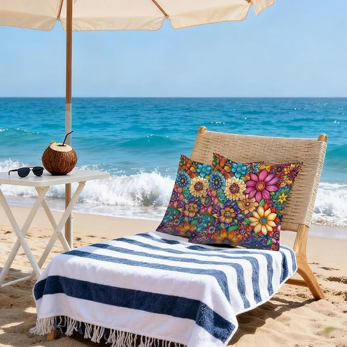 20x20 Inch Outdoor Pillow Covers Set of 2 Waterproof Throw Pillow Covers Decorative Couch Cushion Covers Bright Floral Mandala Square Pillowcases Protectors for Patio Garden Sofa