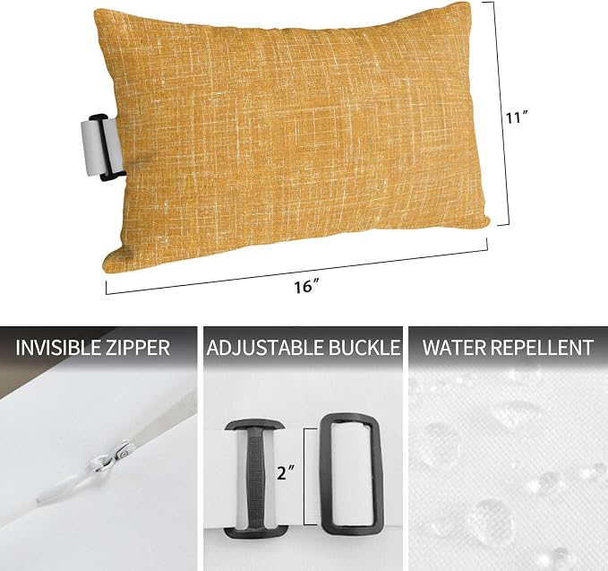 Outdoor Lumbar Pillow Set of 2, Amber Waterproof Beach Headrest Pillow with Inserts, Farmhouse Vintage Amber Solid Color Modern Recliner Throw Pillows for Patio Furniture, 11 x 16