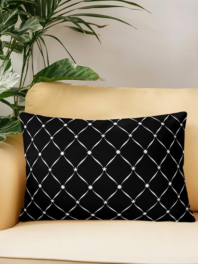 Vandarllin Waterproof Outdoor Pillow 1 Pack Black Grid Plaid Decorative Throw Pillows Cover & Insert 20x12 Inch Lumbar Pillowcase Diagonally Crossed Lines Pillows for Couch Sofa Bed Patio Furniture