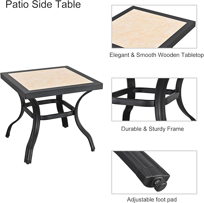 LOKATSE Home Outdoor Patio Bistro Side End Table Square Metal Frame Removable Tile Table Top Dining Coffee Table for Garden Swimming Pool Outdoor Patio Furniture