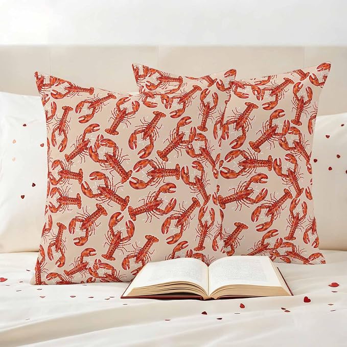 Summer Marine Life Outdoor Waterproof Throw Pillow Covers 18"x18" Set of 2, Farmhouse Red Lobster Decorative Garden Pillowcase with Zipper Cushion Case for Patio Couch Tent