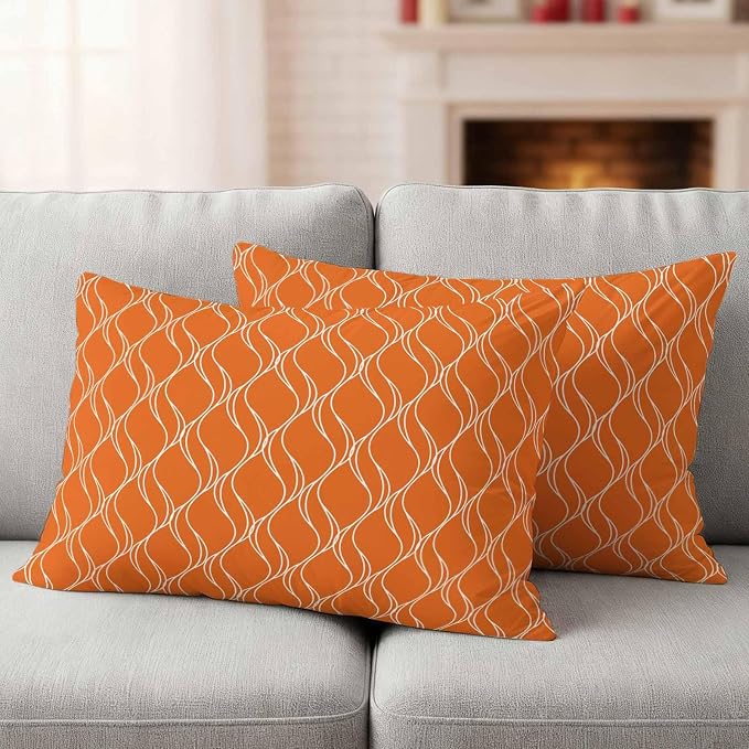 Orange Stripes Outdoor Pillow Covers 20x12 Inch Lumbar Pillow Covers Set of 2 Waterproof Decorative Throw Pillow Cases Simple Geometric Modern Monochrome Cushion Covers for Patio Furniture Garden