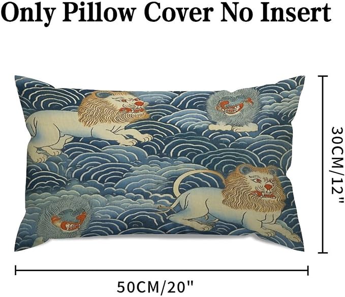 Zipped Pillow Cases for Home Decor Blue Tibet Tiger Throw Pillow Cover Set of 2 Farmhouse Cushion Cover Cases for Living Room Club Home Decor 12x20in