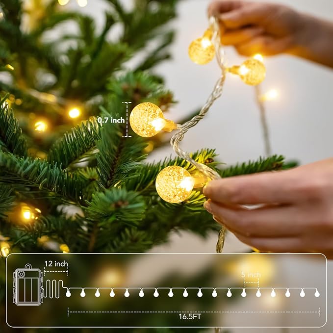 Metaku 16.4Ft 50LED Battery Operated Globe String Lights with Remote | Waterproof Fairy Lights Indoor Outdoor Hanging Lights Decorative Christmas Lights for Home Party Patio Garden Wedding