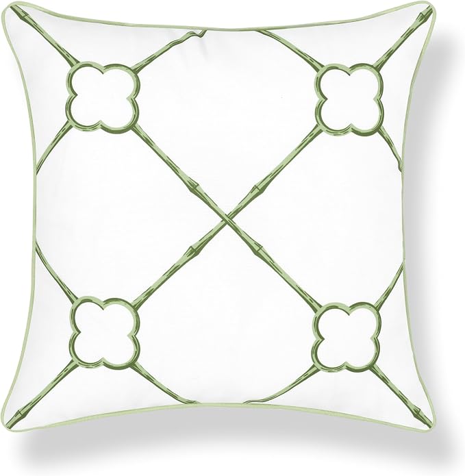 Hofdeco Premium Grandmillennial Coastal Hampton Patio Indoor Outdoor Throw Pillow Cover Only, 22"x22" Water Repellent for Backyard, Couch, Poolside, Grass Green Print Bamboo Trellis
