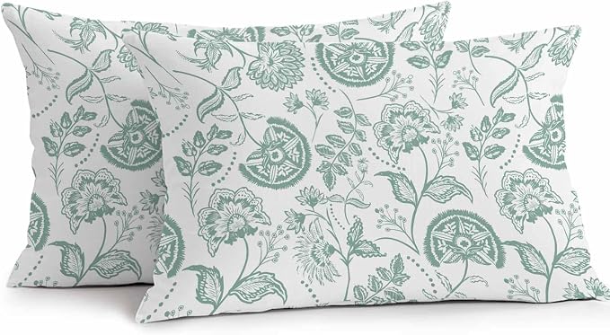 Summer Turquoise Flower Outdoor Pillow Covers 20x12in Pack of 2 Waterproof Pillowcase Retro Farmhouse Pastoral Botanical Decorative Throw Cushion Case for Patio Couch Sofa