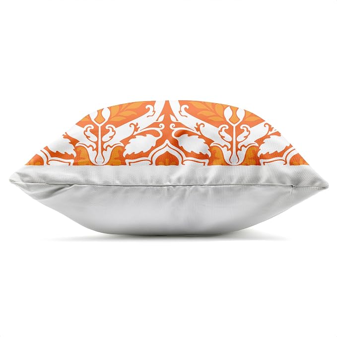Stupell Industries | Orange White Damask Pattern, 18 x 18 | Outdoor Pillow, Made in USA - By Geoff Tygert