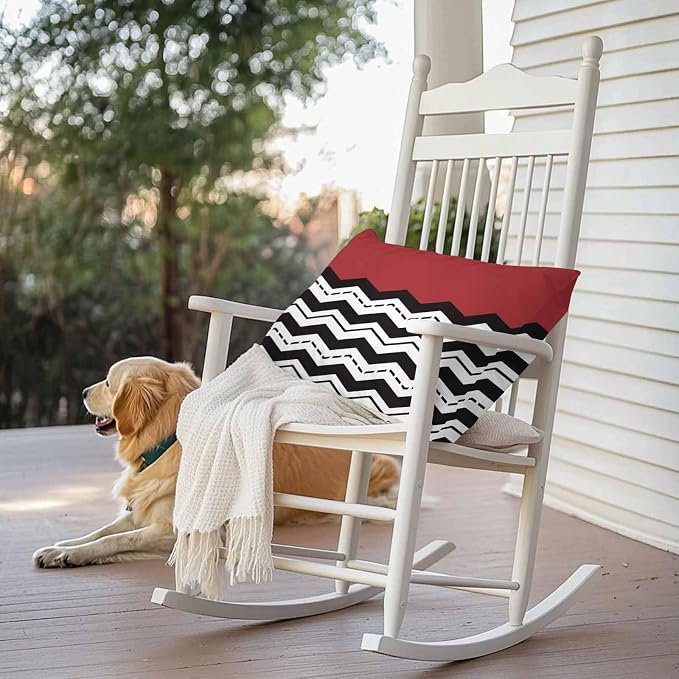 Black Ripple Outdoor Pillow Covers Pack of 2 Black Striped Simple Red Geometric Abstract Waterproof Throw Pillow Covers Decorative Cushion Cases for Patio Garden Tent Balcony Couch 20x12 inch