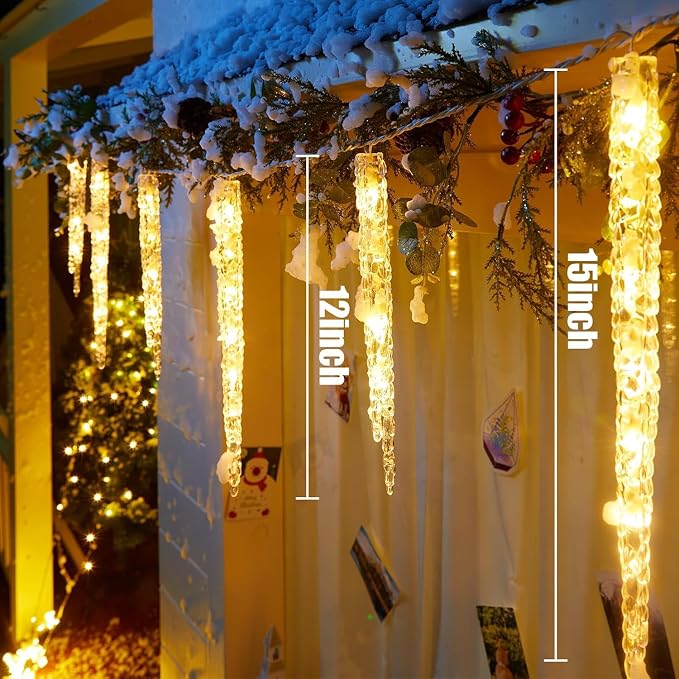 Brightown Icicle Lights Outdoor 20ft with Remote - 20 Tubes 100 LED Icicle Christmas Lights, Waterproof Icicle Indoor Decoration for Tree Patio Roof Holiday Decor, Warm White