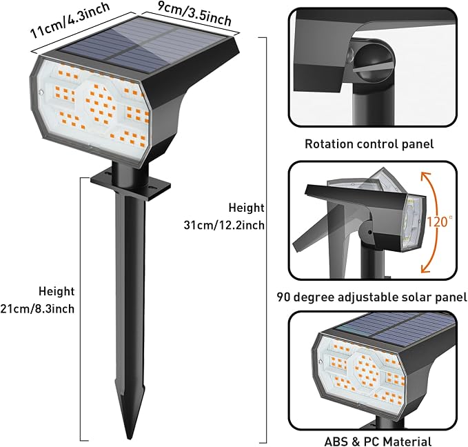NYMPHY Solar Lights Outdoor Waterproof IP68, 56 LED 3 Lighting Modes Solar Powered Garden Yard Spot Solar Lights for Outside Landscape- 4 Pack (Warm White) | 56 LED 3 Lighting Modes IP68 Waterproof Solar Powered Garden Yard Spot Solar Lights for Outsid...