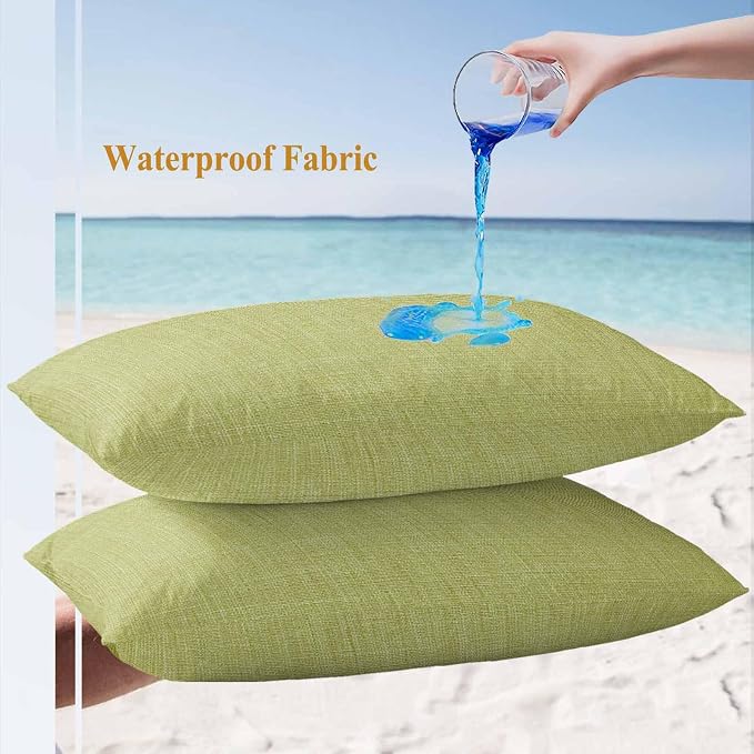 Outdoor Waterproof Throw Pillow Covers Set of 2 Fruit Green Linen Lumbar Pillowcases 20x12 Inches Farmhouse Pure Color Decorative Pillows Cushion Case Patio Pillows for Couch Bed Chair Garden
