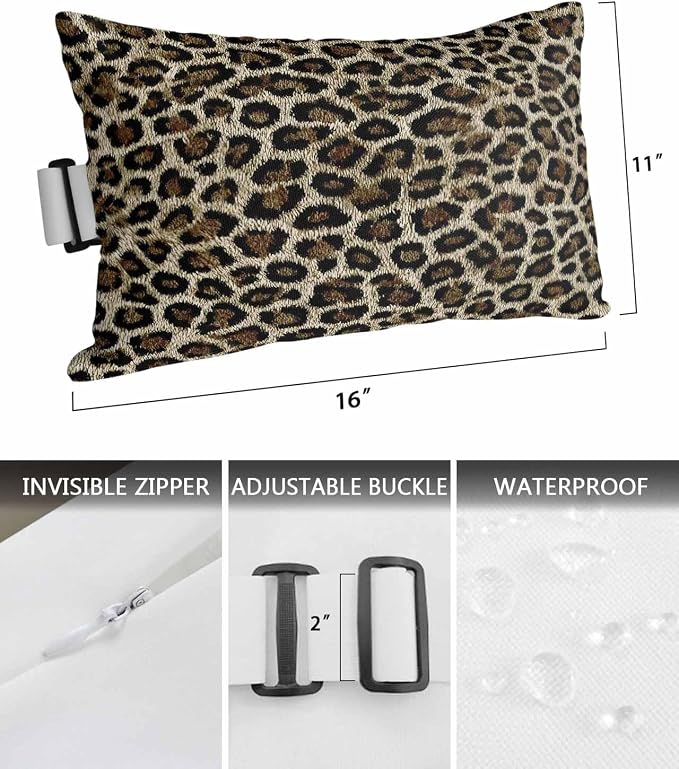 Pack of 2 Outdoor Lumbar Pillow Covers 11x16 Inch, Leopard Waterproof Throw Pillow Covers Set, Farmhouse Vintage Classic Brown Indoor&Outdoor Decorative Cushion Cases for Patio Porch Car