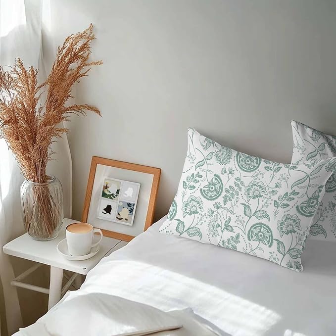 Summer Turquoise Flower Outdoor Pillow Covers 20x12in Pack of 2 Waterproof Pillowcase Retro Farmhouse Pastoral Botanical Decorative Throw Cushion Case for Patio Couch Sofa