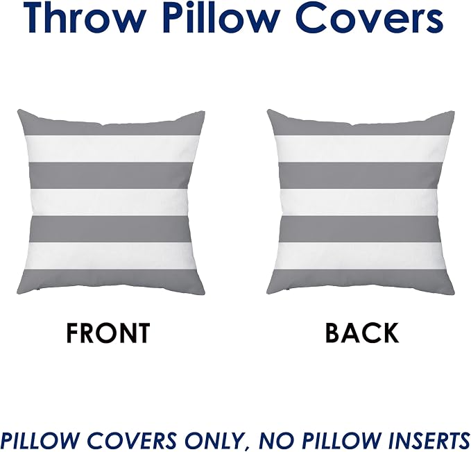 TAOSON Silver Grey Striped Outdoor Throw Pillow Covers 18x18 Inch,Set of 4 | White Striped Waterproof Decorative Cushion Cases for Patio, Garden, Balcony & Couch