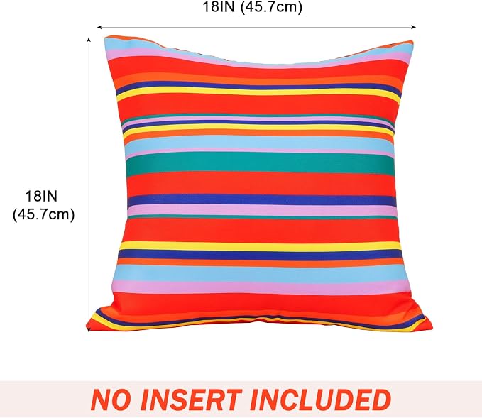 Eternal Beauty 18X18'' Set of 2 Outdoor Decorative Pillow Covers Waterproof Outdoor Pillow Covers for Spring Summer Patio Throw Pillows, Red Stripe, 18X18 inches