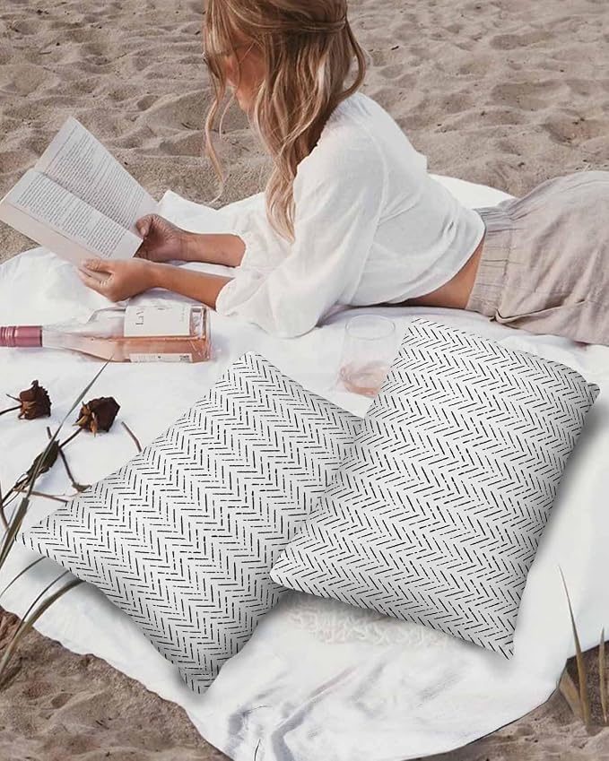 Black White Striped Outdoor Pillow Covers Waterproof,All Weather Cushion Case Set of 2 Lumbar Pillowcase for Sofa Couch Bed Decor Patio Furniture 20"x12" Contemporary Minimalist Geometric