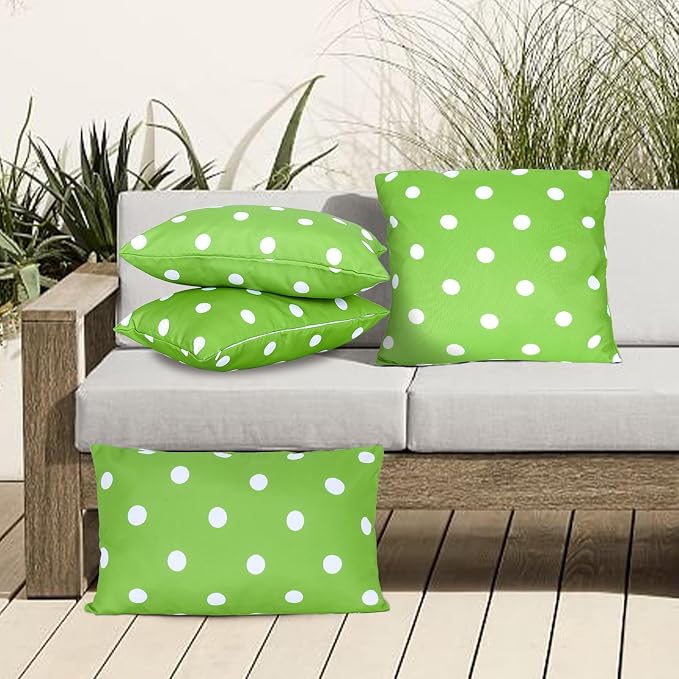 Eternal Beauty 12X20'' Set of 2 Outdoor Decorative Pillow Covers Waterproof Outdoor Pillow Covers for Spring Summer Patio Lumbar Pillows, Green Polka Dot, 12X20 inches