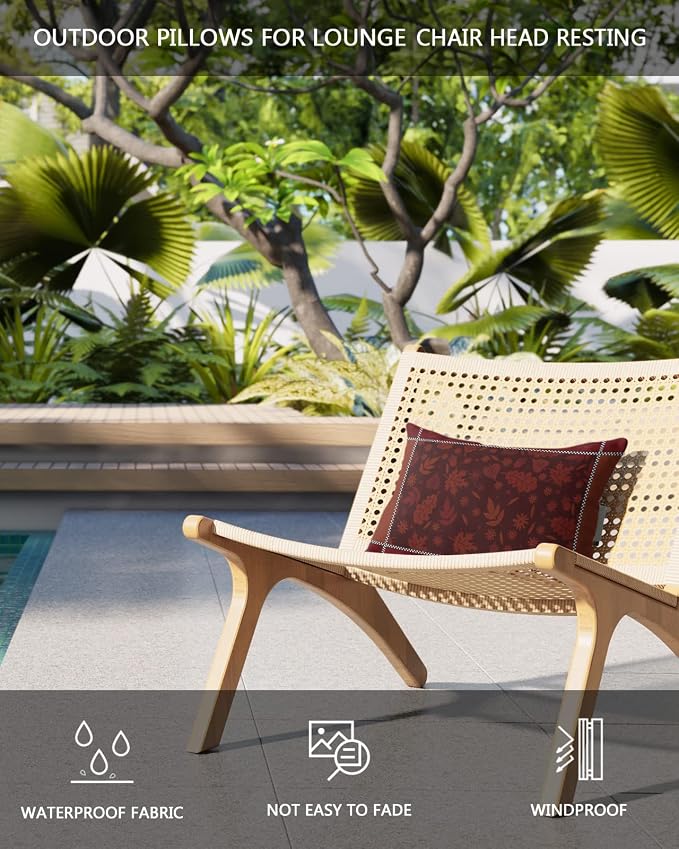 Outdoor Pillows Covers with Inserts Thanksgiving Maple Leaves Retro Red Waterproof Recliner Pillow with Adjustable Strap Throw Pillows for Patio Furniture Pool Lounge Chair, 11x16 inch, 1PCS