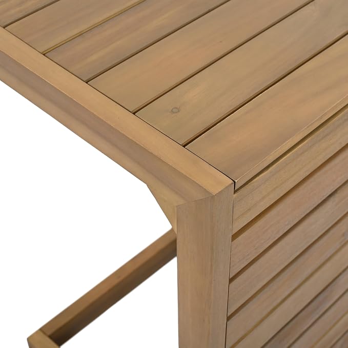 Outdoor C Shaped Side Table, Weather Resistant Acacia Wood Patio Side Table Coffee End Table for Garden Porch Lawn (Brown)