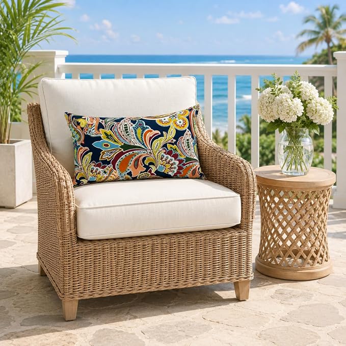Pack of 2 Patio Lumbar Pillows 12"x20" | Fade Resistant Outdoor Waterproof Lumbar Pillow with Inners Decorative Garden Lumbar Cushions for Home Patio Terrace Sofa