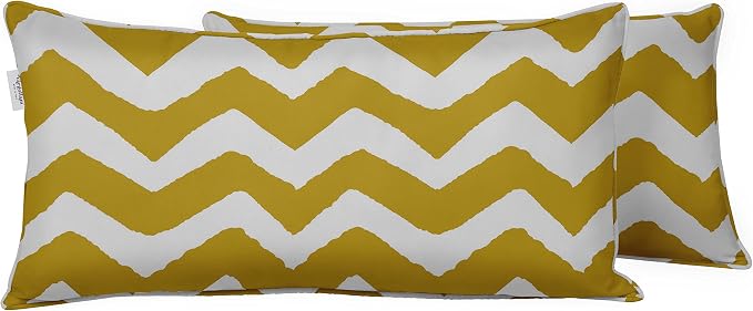 Indoor/Outdoor Polyester Fabric Lumbar Pillow Cover, All-Weather Waterproof Rectangular Cushion Case for Patio Furniture, 12 x 18 Set of 2 - Chevron-43