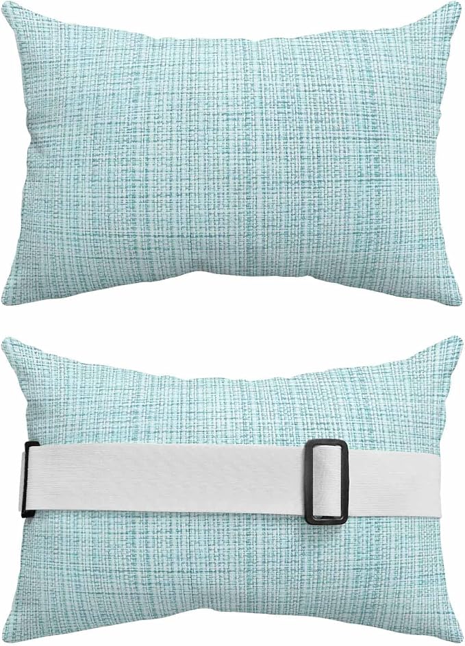 Outdoor Lumbar Pillow Set of 2, Teal Rustic Waterproof Beach Headrest Pillow with Inserts, Vintage Farmhouse Aqua Solid Color Recliner Throw Pillows for Patio Furniture, 11 x 16