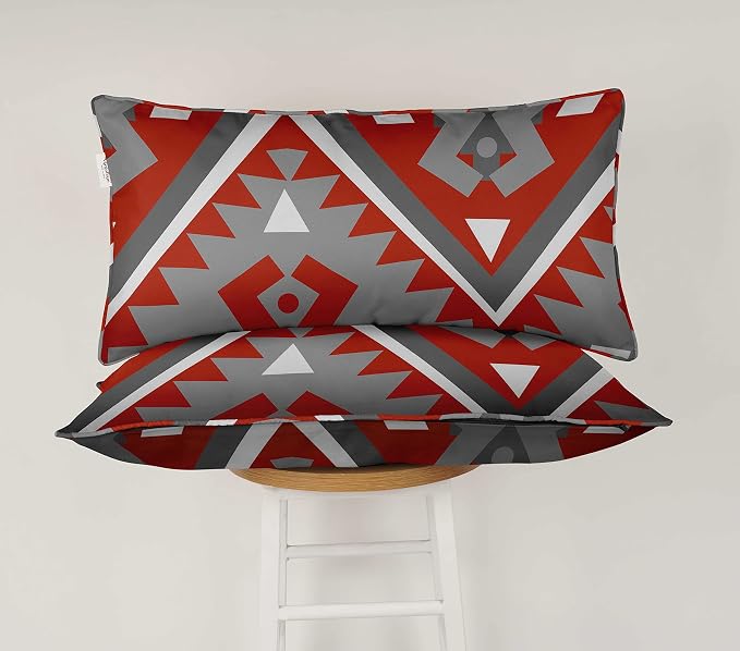 Indoor/Outdoor Polyester Fabric Lumbar Pillow Cover, All-Weather Waterproof Rectangular Cushion Case for Patio Furniture, 16 x 24 Set of 2 - Geometric-85