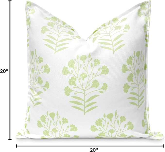 Hofdeco Premium Coastal Patio Indoor Outdoor Throw Pillow Cover Only, 20"x20" Water Repellent for Backyard, Couch, Green Print Floral